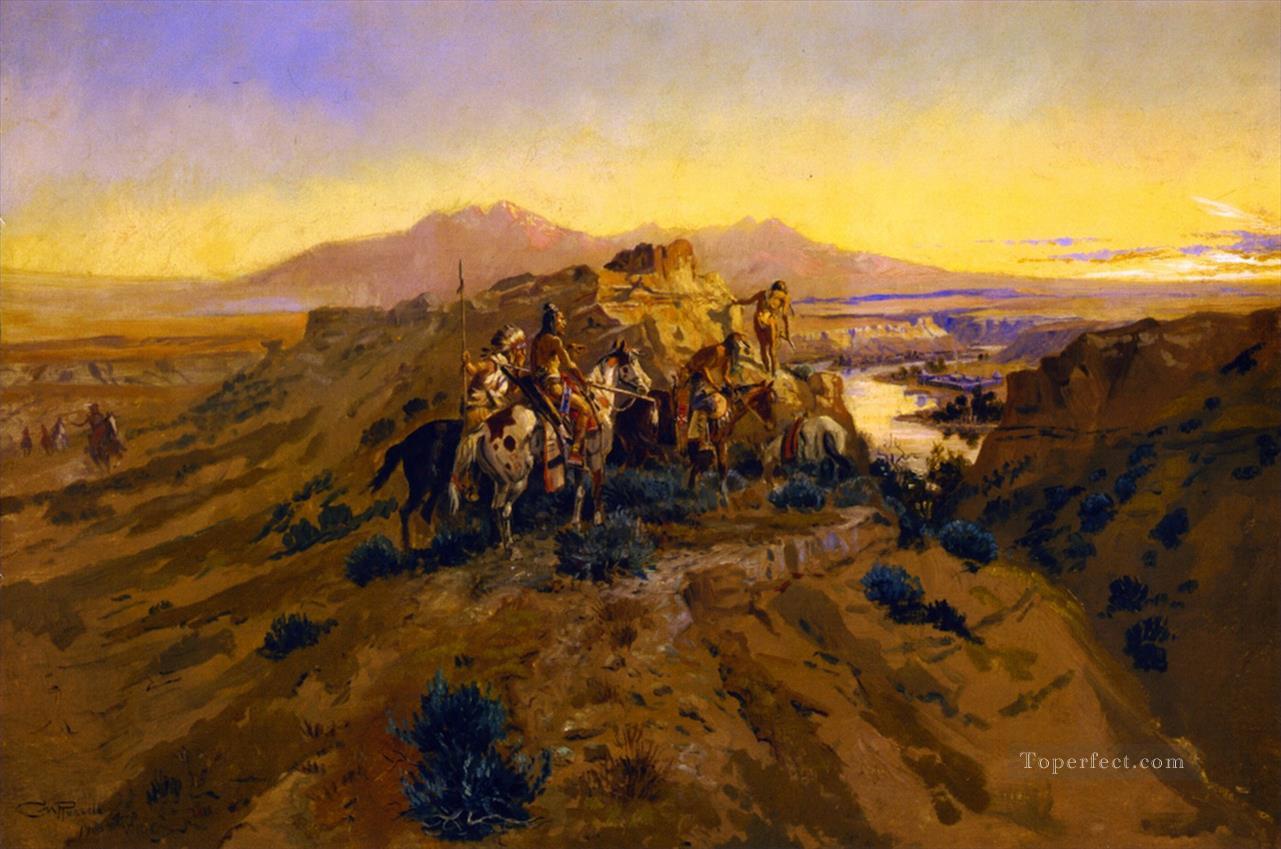 la planification de l’attaque 1900 Charles Marion Russell Indiens d’Amérique Peintures à l'huile